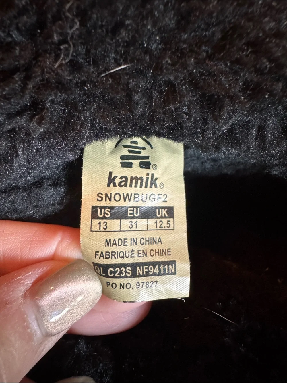 Kamik Black Faux-Fur Lined Snow Boot Label